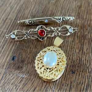 Vintage Brooch and Locket Pendant Lot